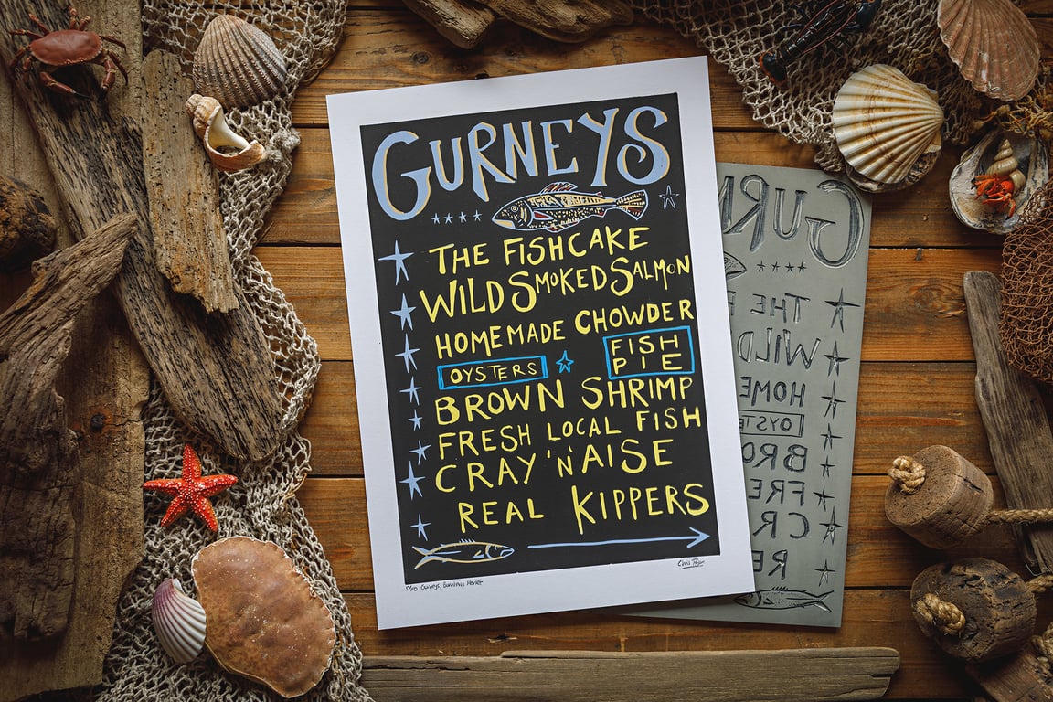 Gurney's fishmonger blackboard print A3