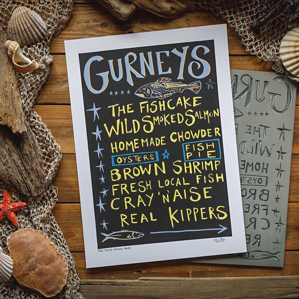 Gurney's fishmonger blackboard print A3