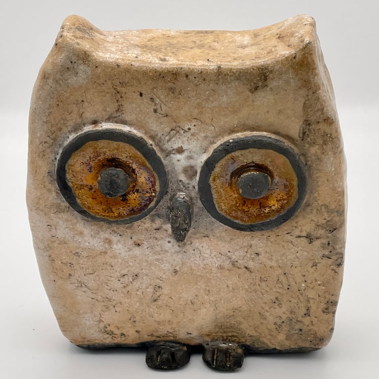 One-of-a-kind Raku wise owl sculpture