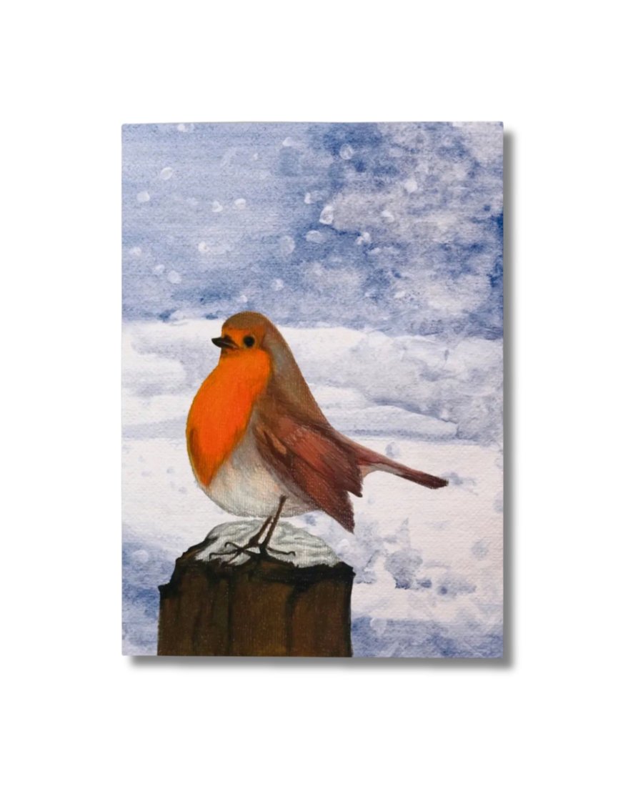 Winter Robin Greeting Card – 7x5" Personalised Optional