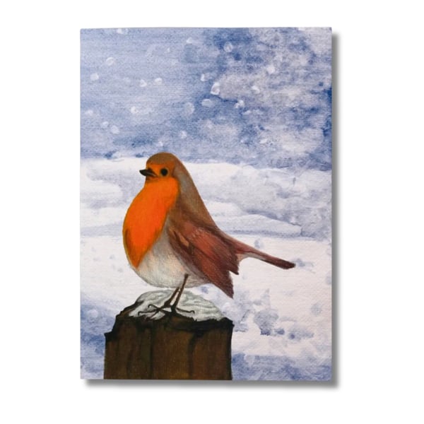 Winter Robin Greeting Card – 7x5" Personalised Optional