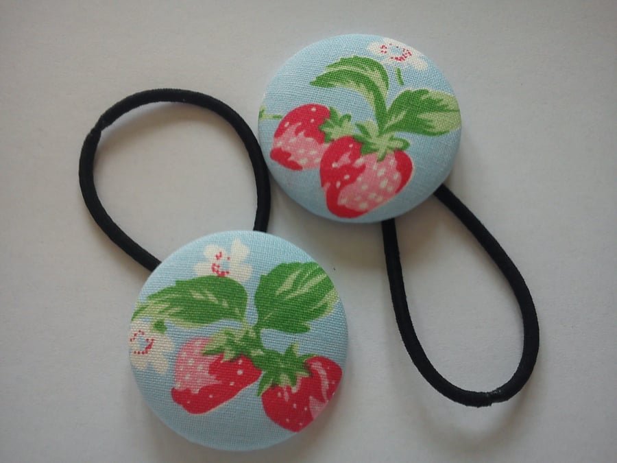 Cath Kidston strawberry fabric large button hair bobbles set of 2