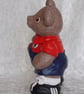 Hand Painted Large Standing Ceramic Brown Bear Rugby Player With Ball Ornament. - Image 2