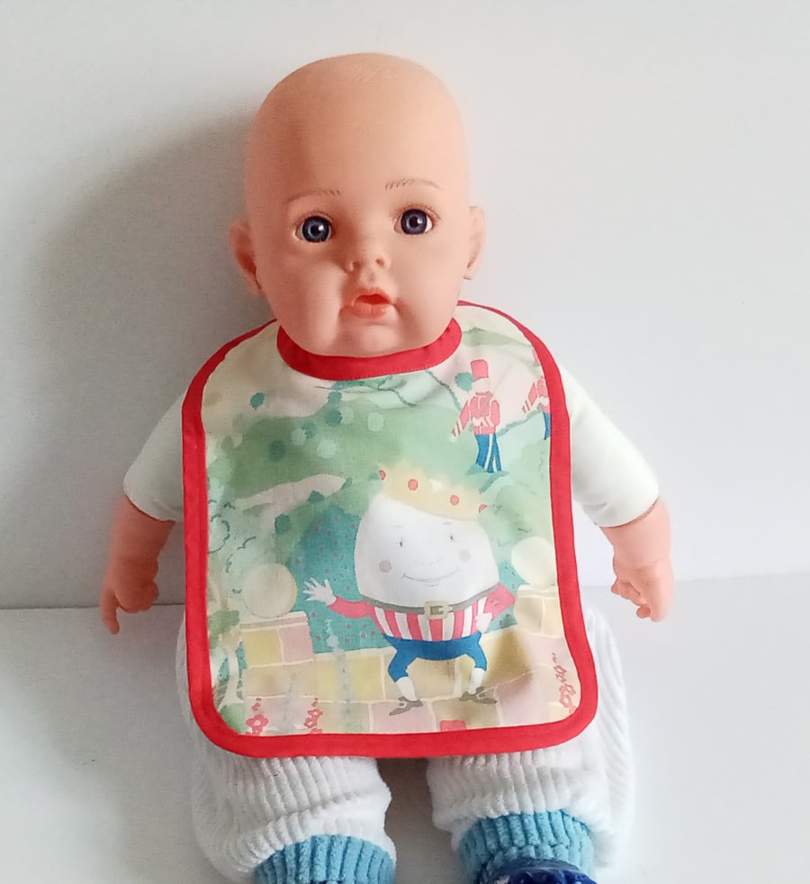 Seconds Sunday Babies bib in traditional style towelling backing Humpty Dumpty 