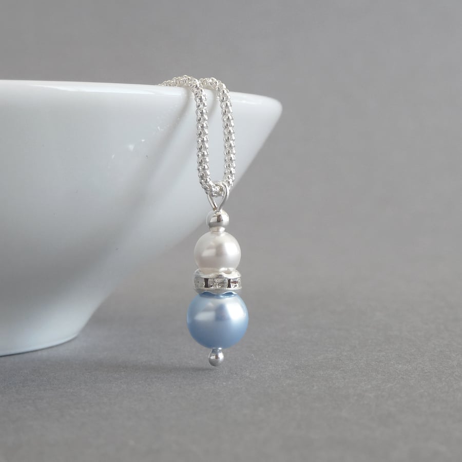 Light Blue Pearl and Crystal Necklace - Bridesmaid Gifts - Pale Blue Wedding