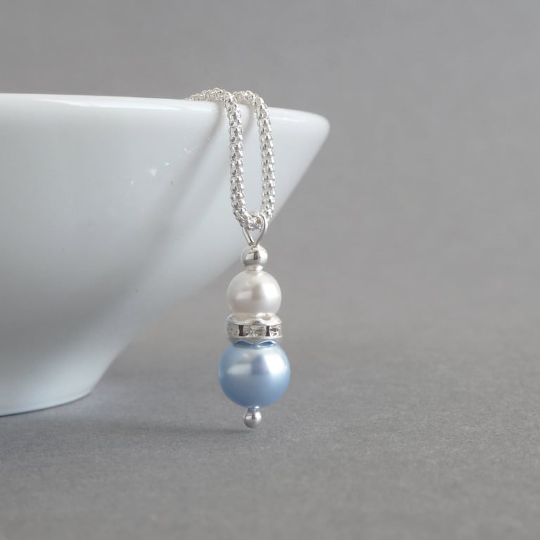 Light Blue Pearl and Crystal Necklace - Bridesmaid Gifts - Pale Blue Wedding