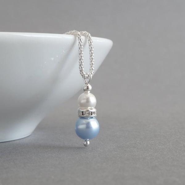 Light Blue Pearl and Crystal Necklace - Bridesmaid Gifts - Pale Blue Wedding