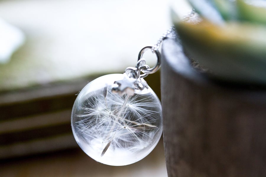 Dandelion Necklace Dandelion and Star Glass Globe Dandelion Seed Necklace Botani