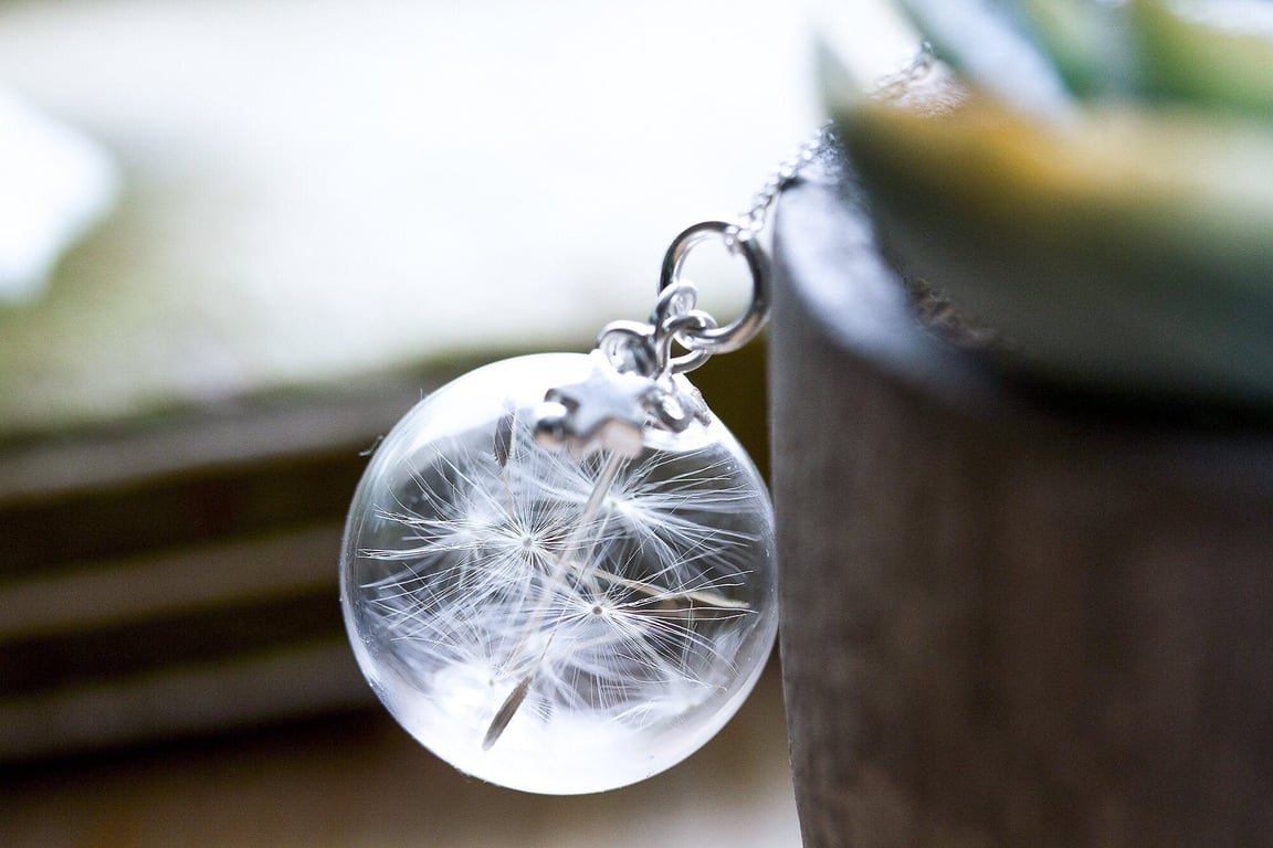 Dandelion Necklace Dandelion and Star Glass Globe Dandelion Seed Necklace Botani