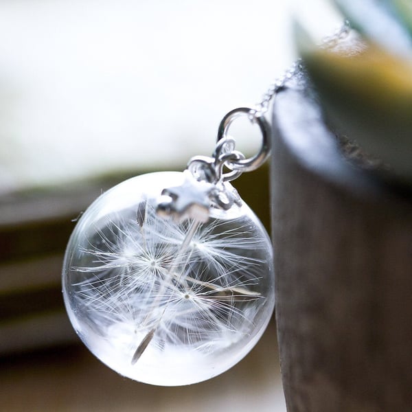 Dandelion Necklace Dandelion and Star Glass Globe Dandelion Seed Necklace Botani