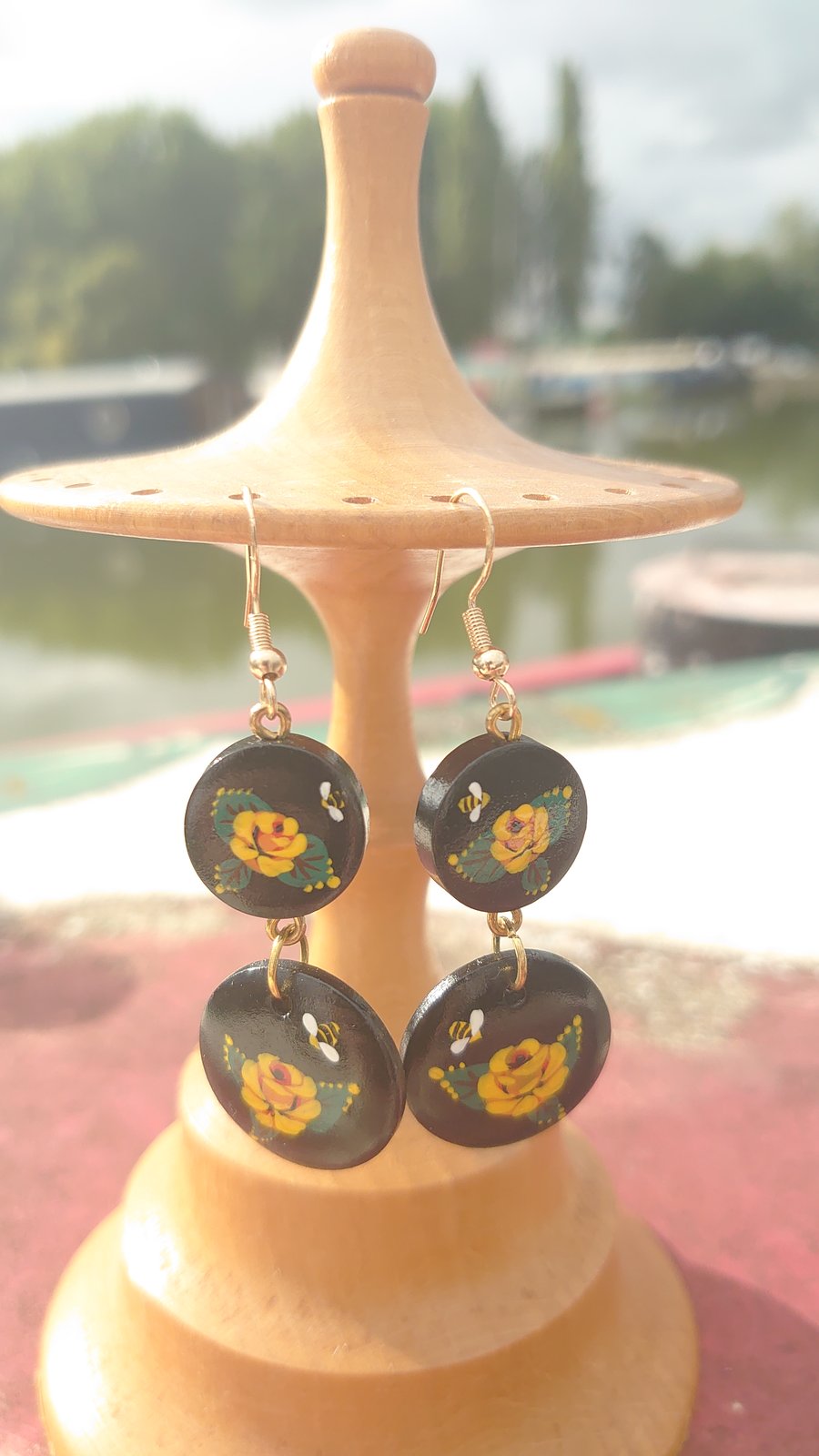 Rose and castle double drop earrings 
