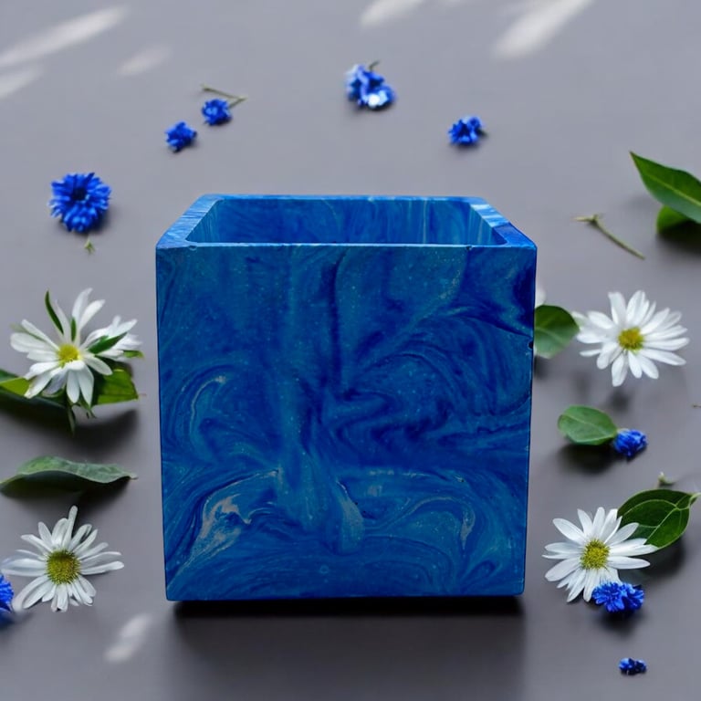 Blue Plant Pot Cube - Square Marbled Pot Cover (cpp10)