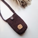 Brown Crochet Crossbody Phone Bag