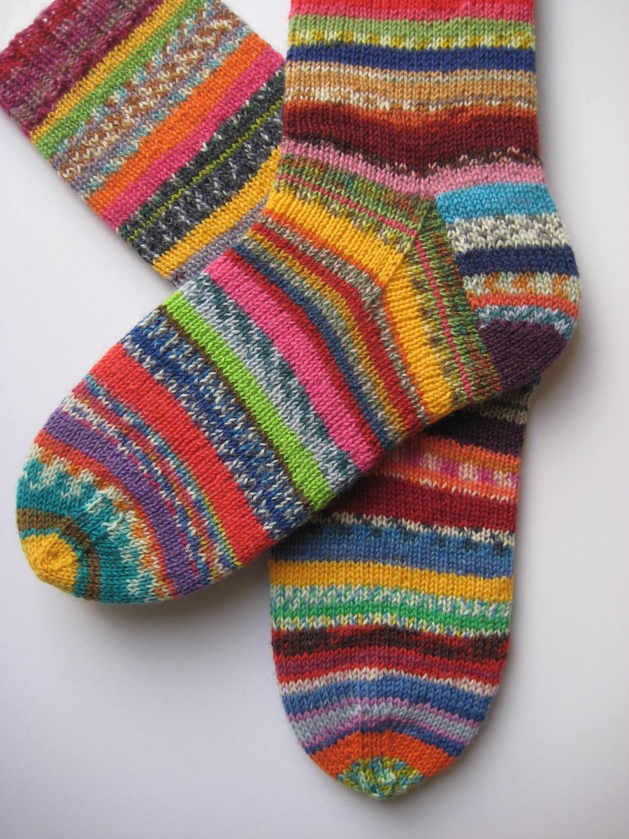 hand knit womens wool scrappy socks UK 6-8