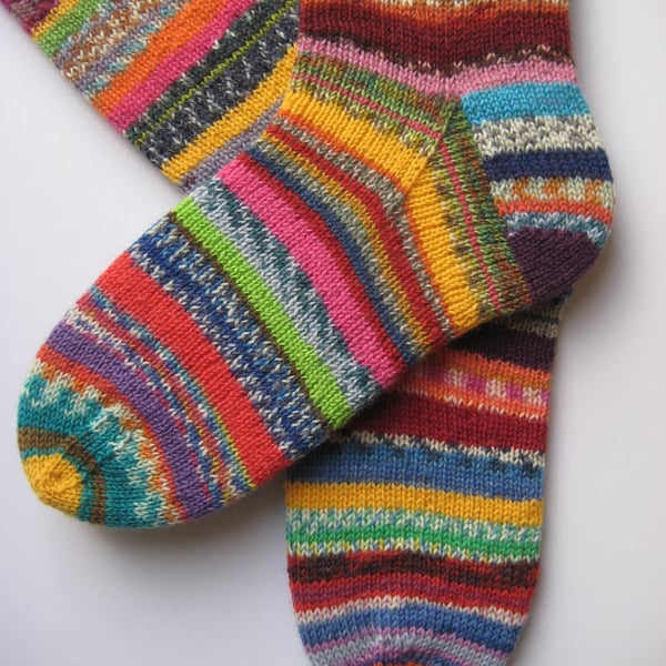 hand knit womens wool scrappy socks UK 6-8