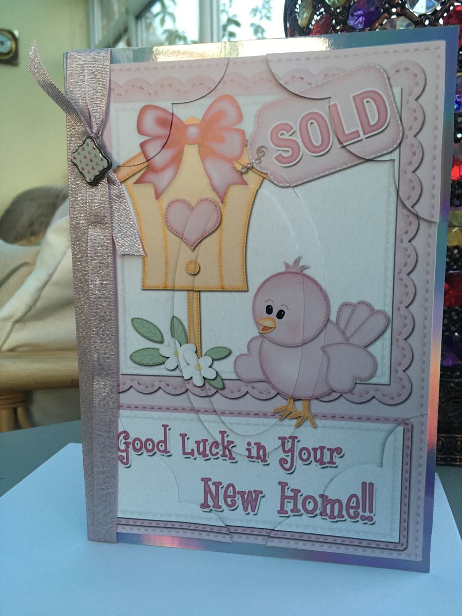 Little birdie and birdhouse new home card