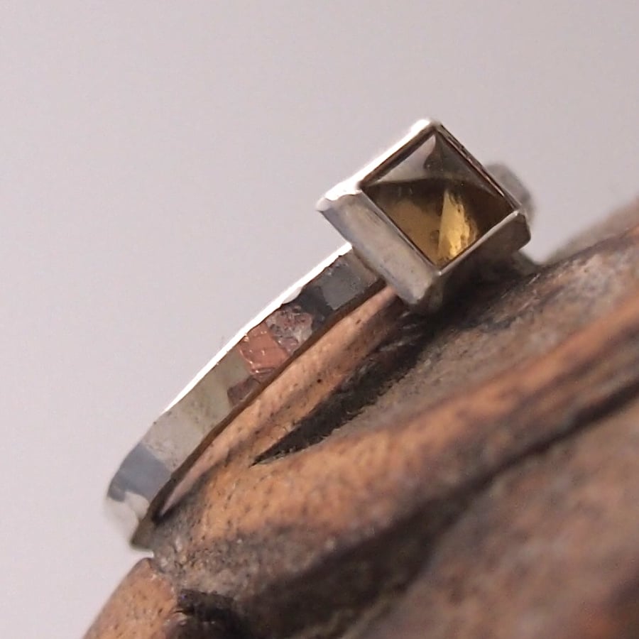 Citrine Pyramid Stacking Sterling Silver Ring.