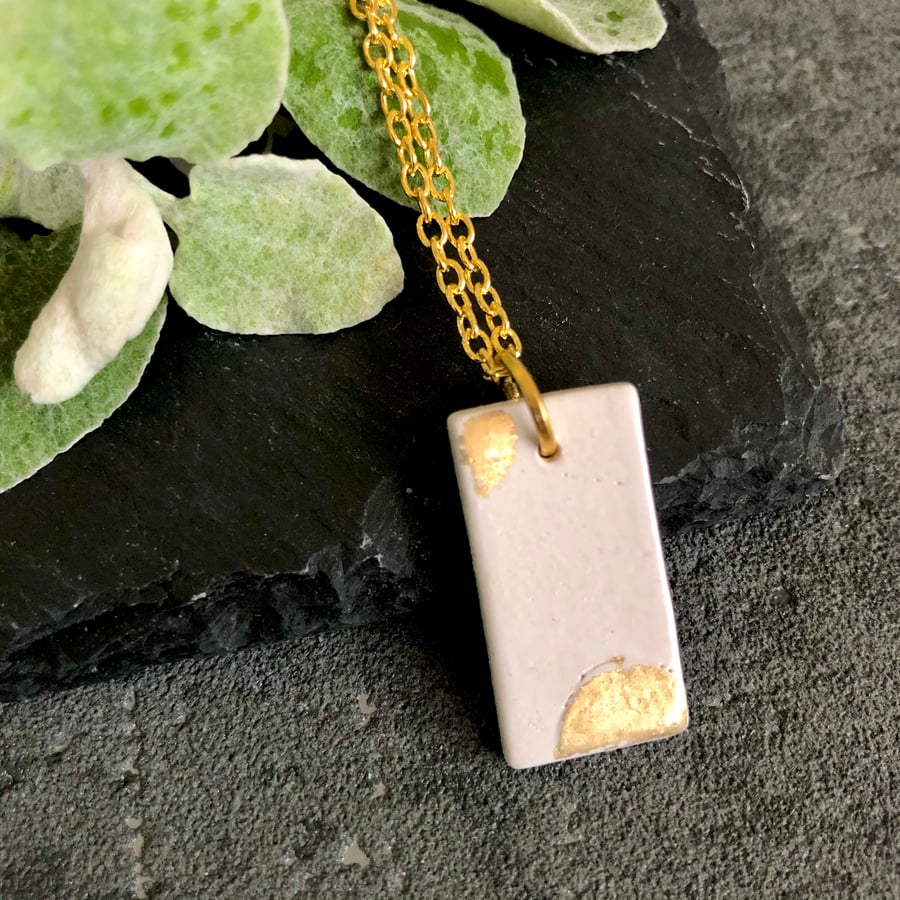 Ceramic pendant necklace - gold dotty number 4
