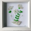 Sea glass floral art work handmade in Cornwall 