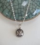 Silver Pebble and Leaf Pendant Necklace, Recycled Silver