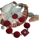 Turquoise and Shell Necklace with Magnetic Clasp, Coastal, statement necklace