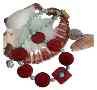 Turquoise and Shell Necklace with Magnetic Clasp, Coastal, statement necklace