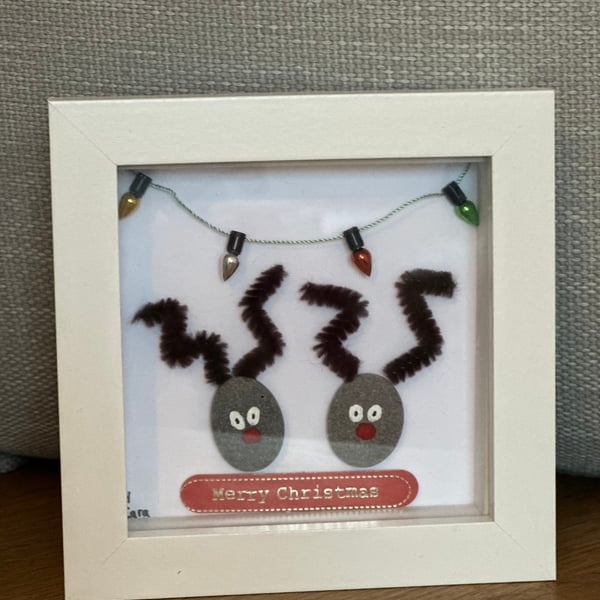 Christmas reindeer pebble art 