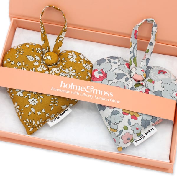 Liberty Print Lavender Heart Gift Box, Set of Two, English Mustard Collection