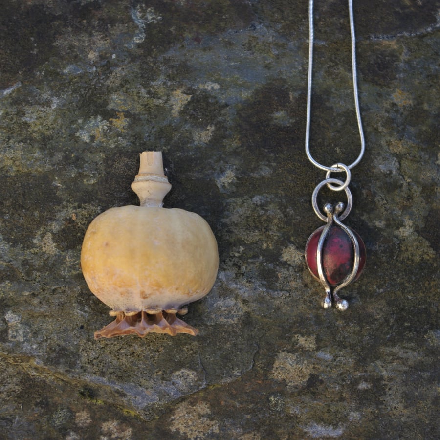 Silver and Copper Poppy Seed Head Necklace