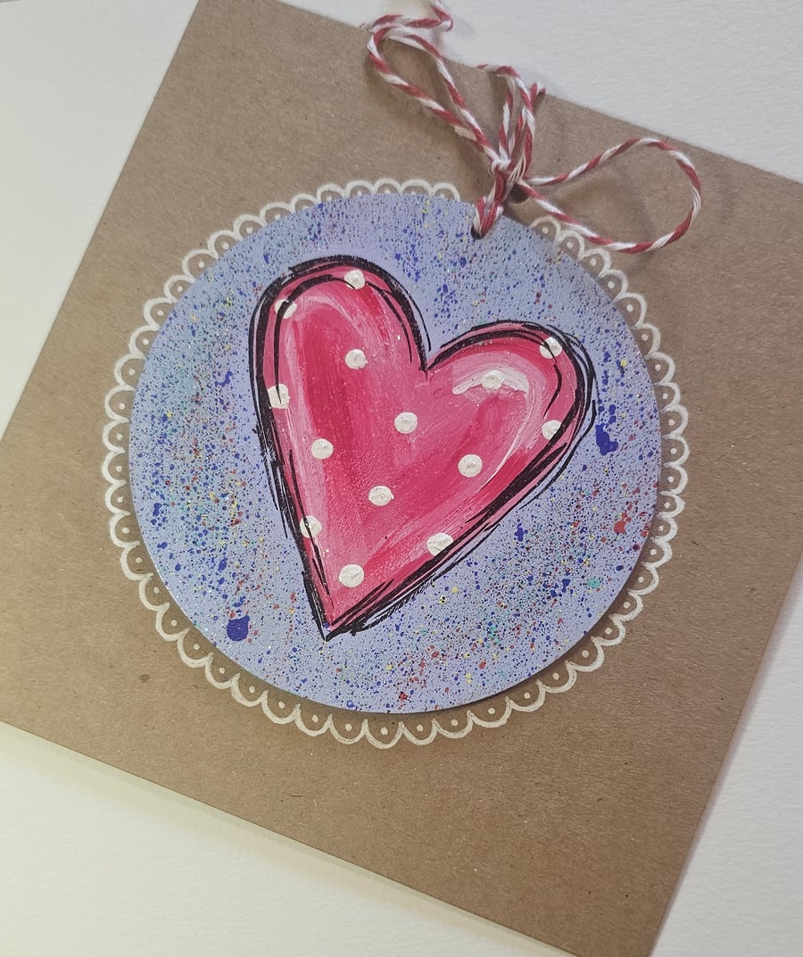 Cute Keepsake Loveheart cards with wooden hanging decoration.
