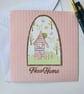 New Home Card - Pink House with woodland scene and knit embossed card