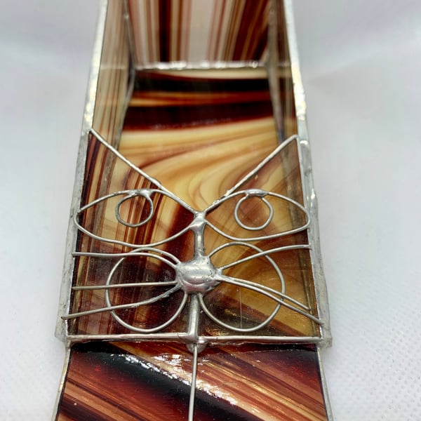 Stained glass stretching cat 