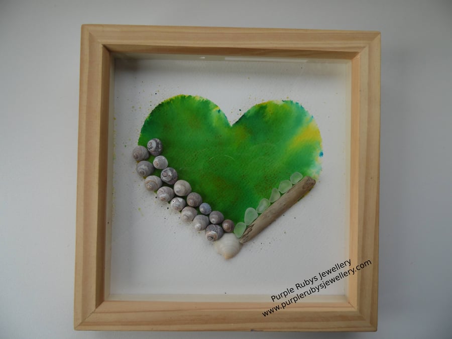 Lime Yellow Tie-Dye Heart of Cornwall Sea Glass, Sea Shell Picture P189