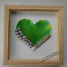 Lime Yellow Tie-Dye Heart of Cornwall Sea Glass, Sea Shell Picture P189