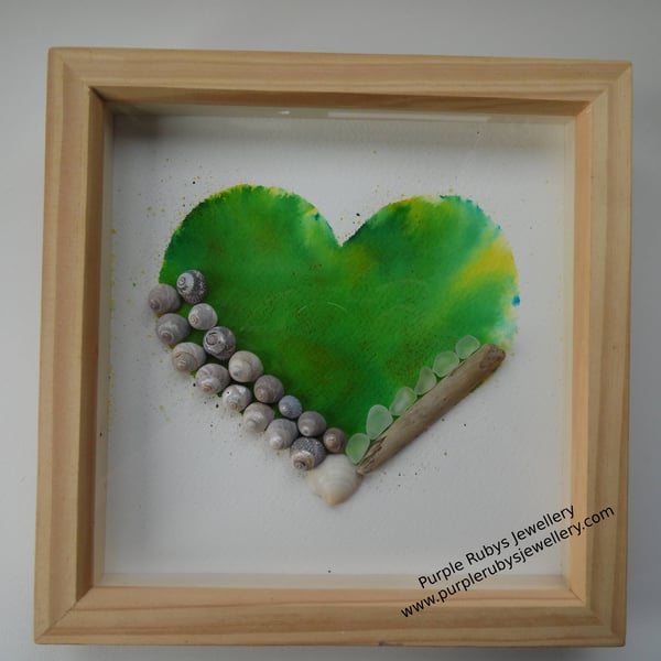 Lime Yellow Tie-Dye Heart of Cornwall Sea Glass, Sea Shell Picture P189