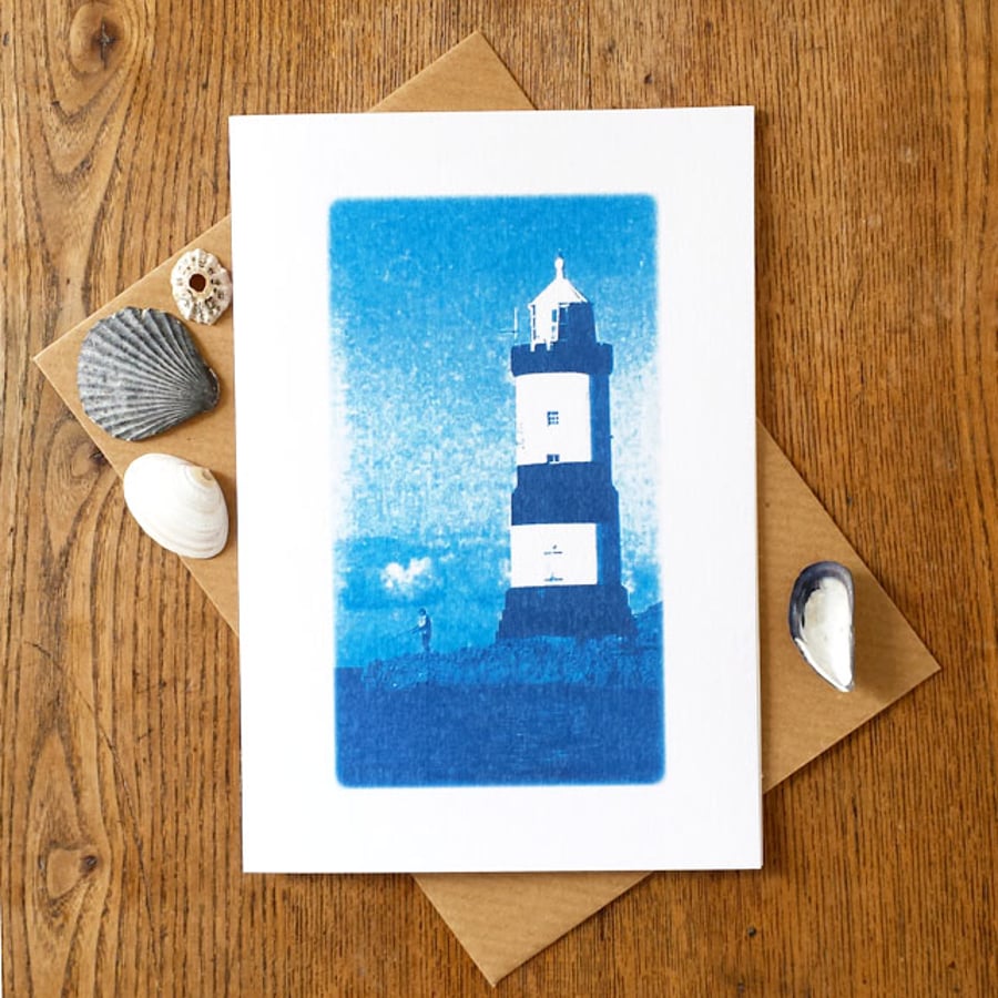 'Penmon lighthouse, Anglesey', Blue Cyanotype Card 