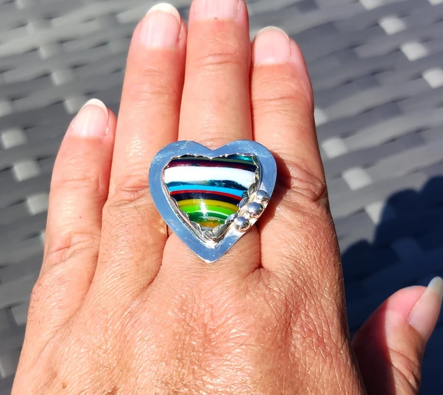 Surfite Heart Adjustable Ring Sterling Silver Jewellery Gift Upcycle Handmade