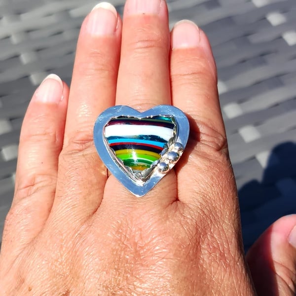 Surfite Heart Adjustable Ring Sterling Silver Jewellery Gift Upcycle Handmade