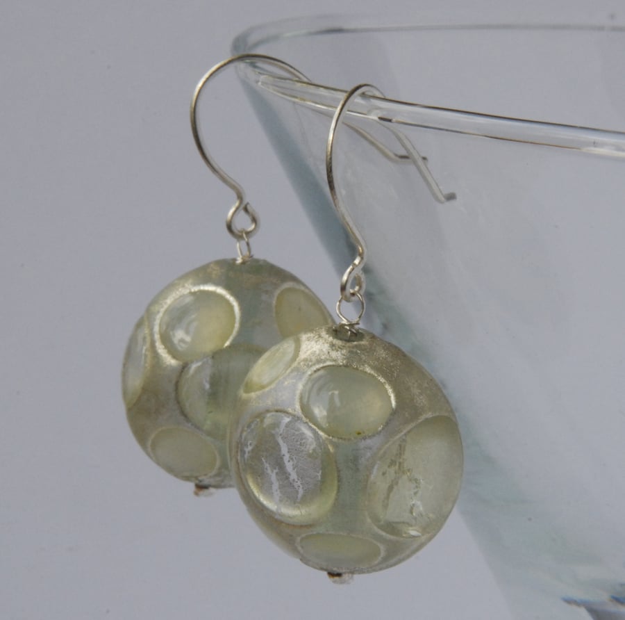 Murano glass 'moon' silver and white gold earrings