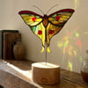 Moon Moth Glass Art Ornament on solid Oak wood base.  Wedding or Heirloom Gift