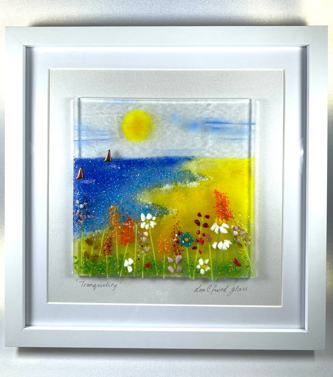 Tranquility fused glass picture - beach scene
