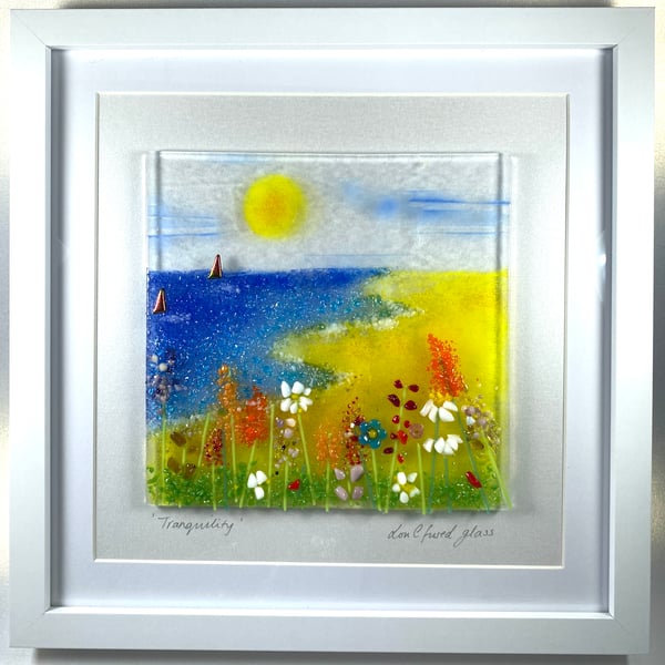 Tranquility fused glass picture - beach scene