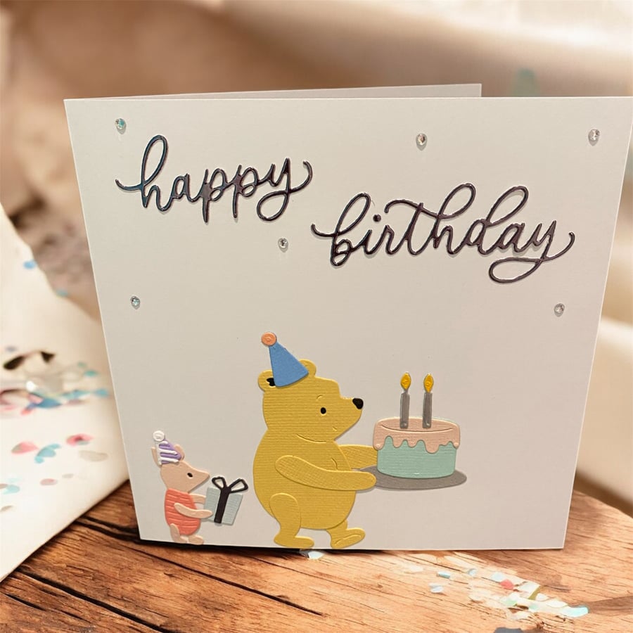 Handmade Birthday Card – Pooh Bear & Piglet Celebration