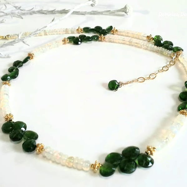 Designer Russian Diopside & Ethopian Wello Opal Gold Vermeil Necklace