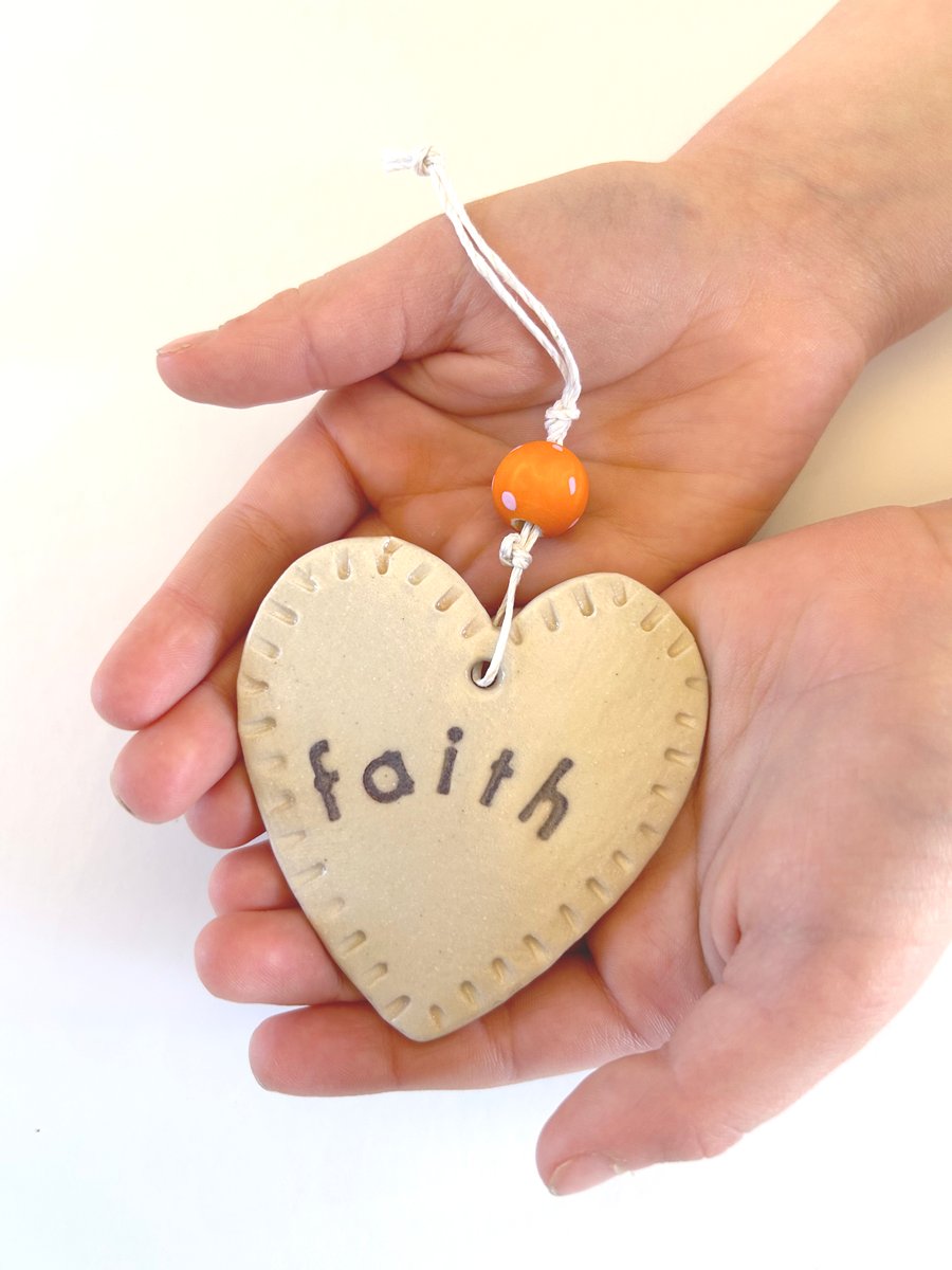 Faith - Letterbox Love Handmade Ceramic Heart Hanging Decoration