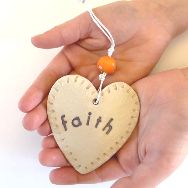 Faith - Letterbox Love Handmade Ceramic Heart Hanging Decoration