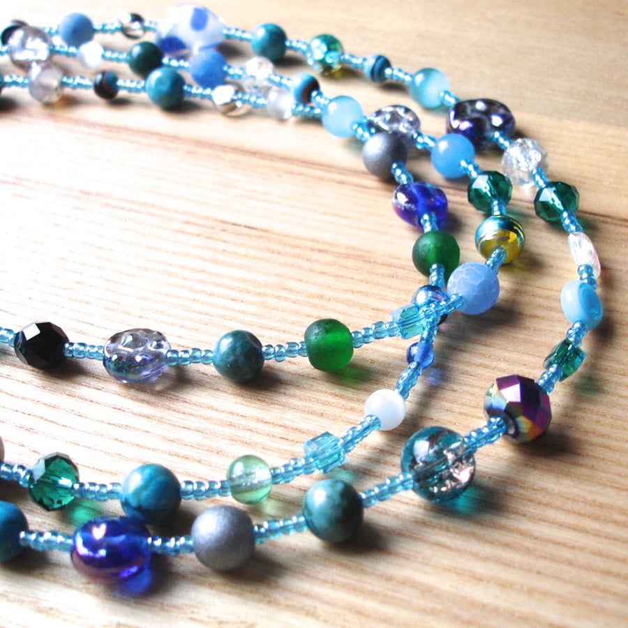 Long Turquoise and Blue Bead Necklace