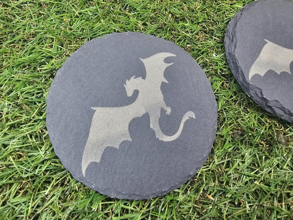 Flying dragon design black slate coaster