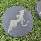 Flying dragon design black slate coaster