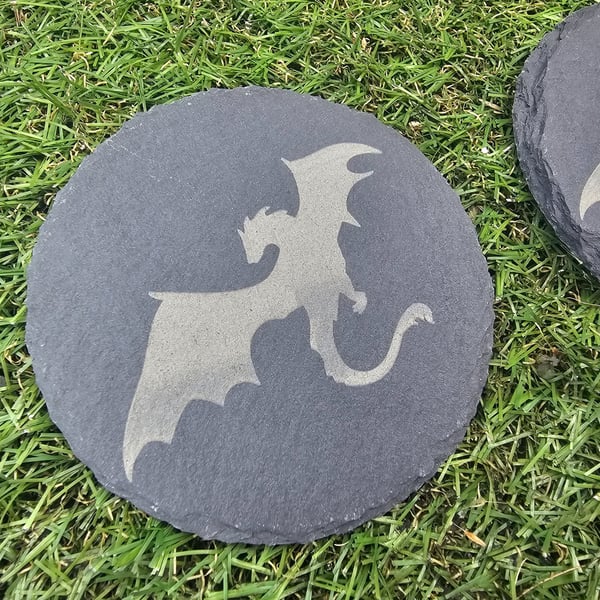 Flying dragon design black slate coaster